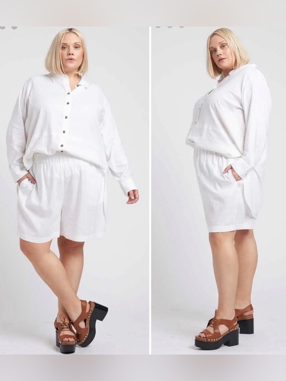 Universal Standard Dawn Linen Blend Hi Low Tunic White Size 18/20